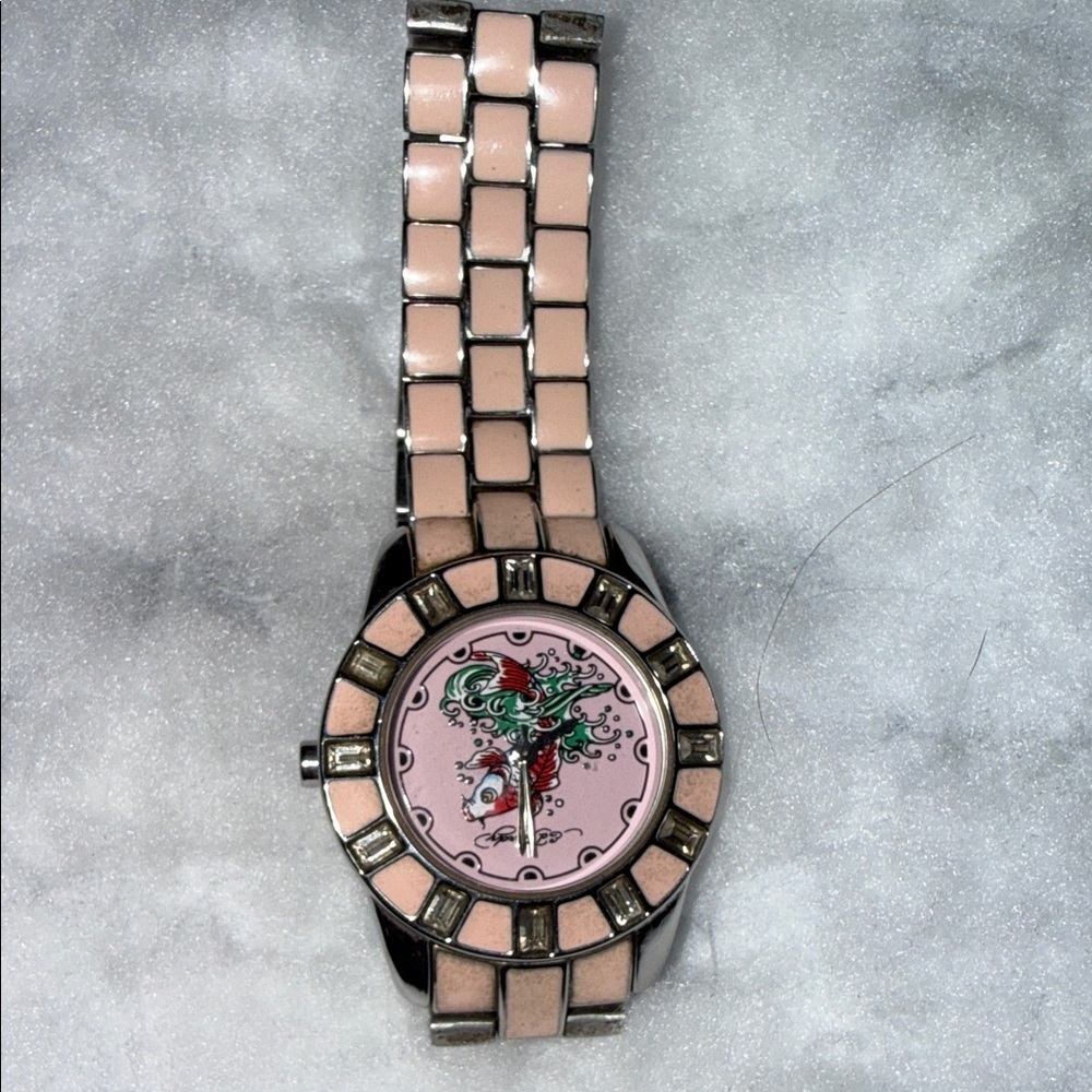 Vintage pink ed hardy koi fish watch